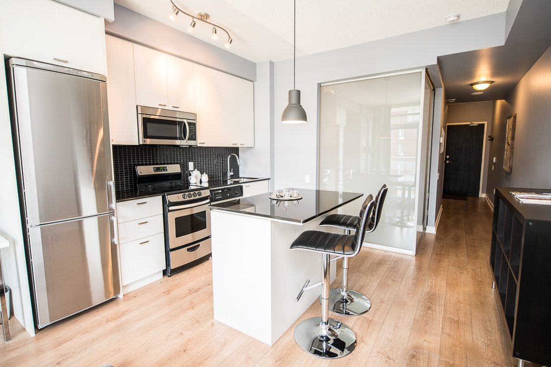 Kitchen countertop in king west toronto furnished apartment