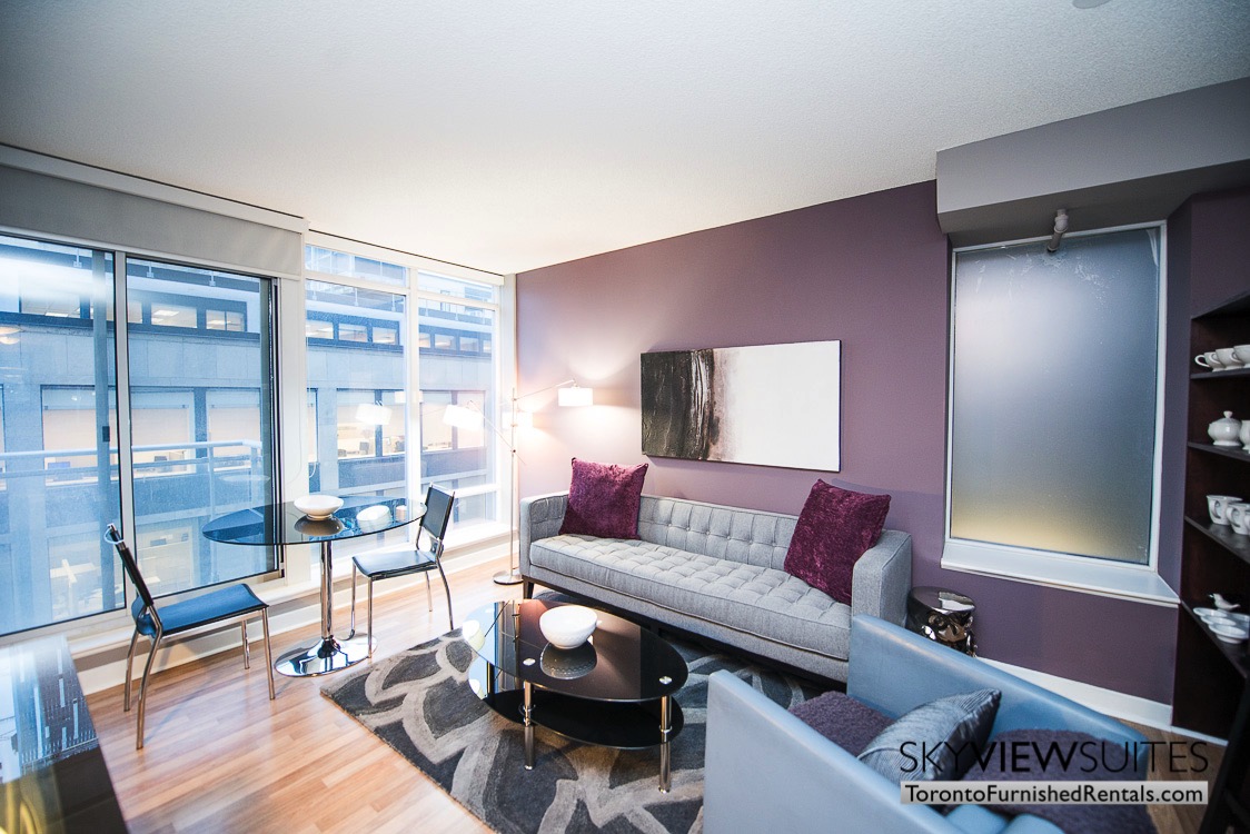 purple pillow living room furnished rentals the Urban toronto