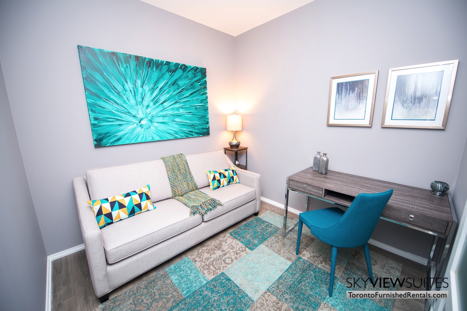 corporate rentals Yorkville toronto blue pillow chair