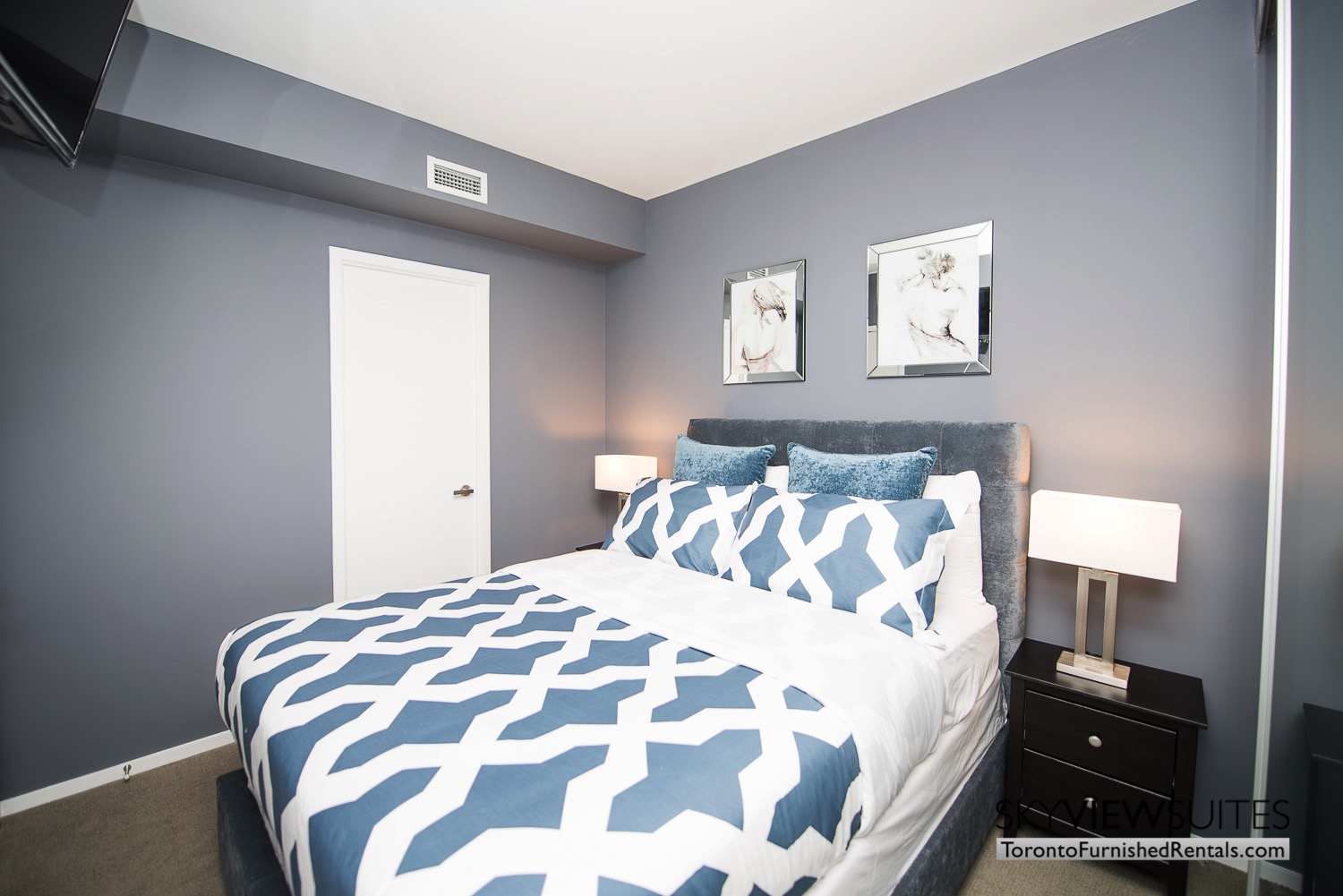 corporate rentals Yorkville toronto blue bedding