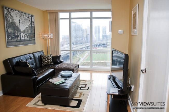Cityplace West Toronto living room furnished condo