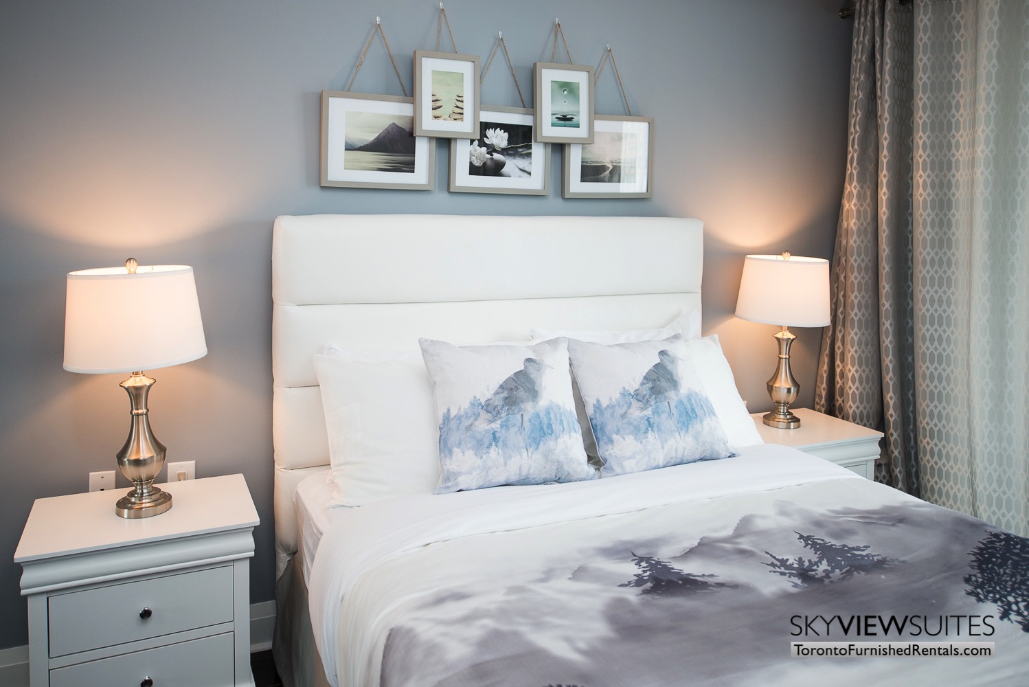 furnished apartments toronto Varsity printed pillows bedroom