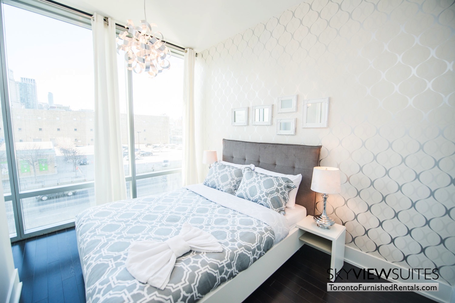 bedroom with hardwood floors 39 Queens Quay toronto corporate housing