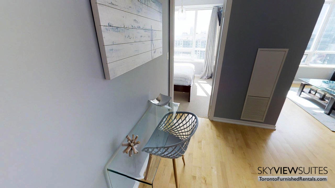 short term rentals Toronto Maple Leaf Square living room desk