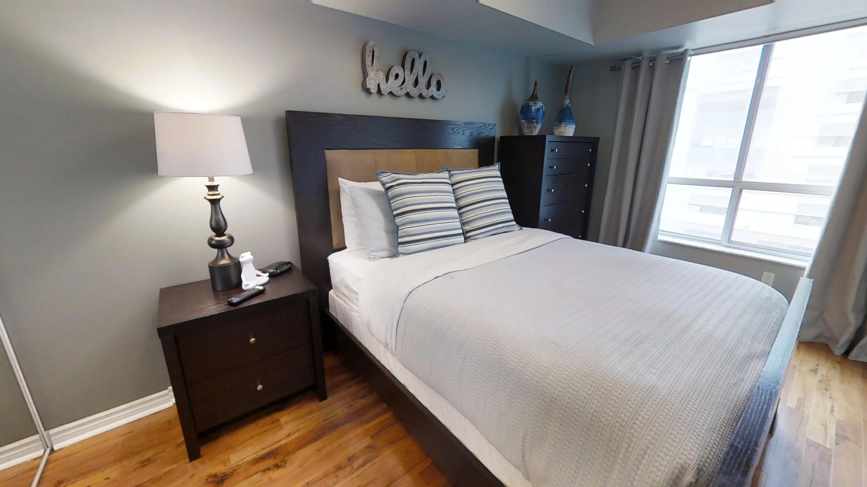 The bedroom in the toronto furnished apartment in Qwest condominiums near Toronto's Financial district, perfect for corporate housing clients